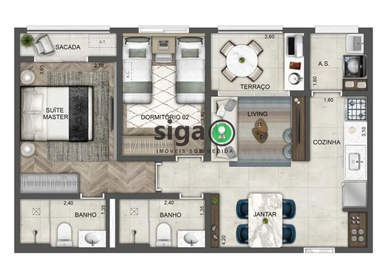 Imagem Blue Home Resort Jockey: apartamento de 62m² com lazer completo e sofisticação
