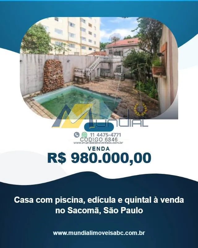 Foto do imóvel Casa com piscina, edícula e quintal à venda no Sacomã, São Paulo