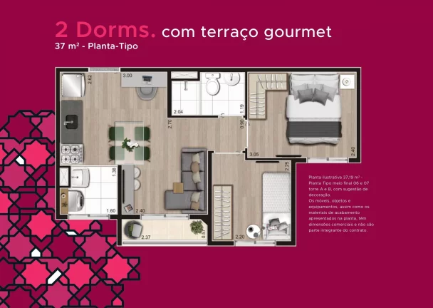 Imagem Jardim Imperador | 2 dormitórios | sacada | 37mts |Amplo Lazer com piscina, quadra recreativa