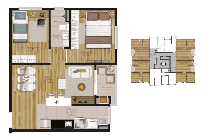 Imagem Apartamento à venda em Caxias do Sul, São Leopoldo, com 2 quartos, 55.61m2