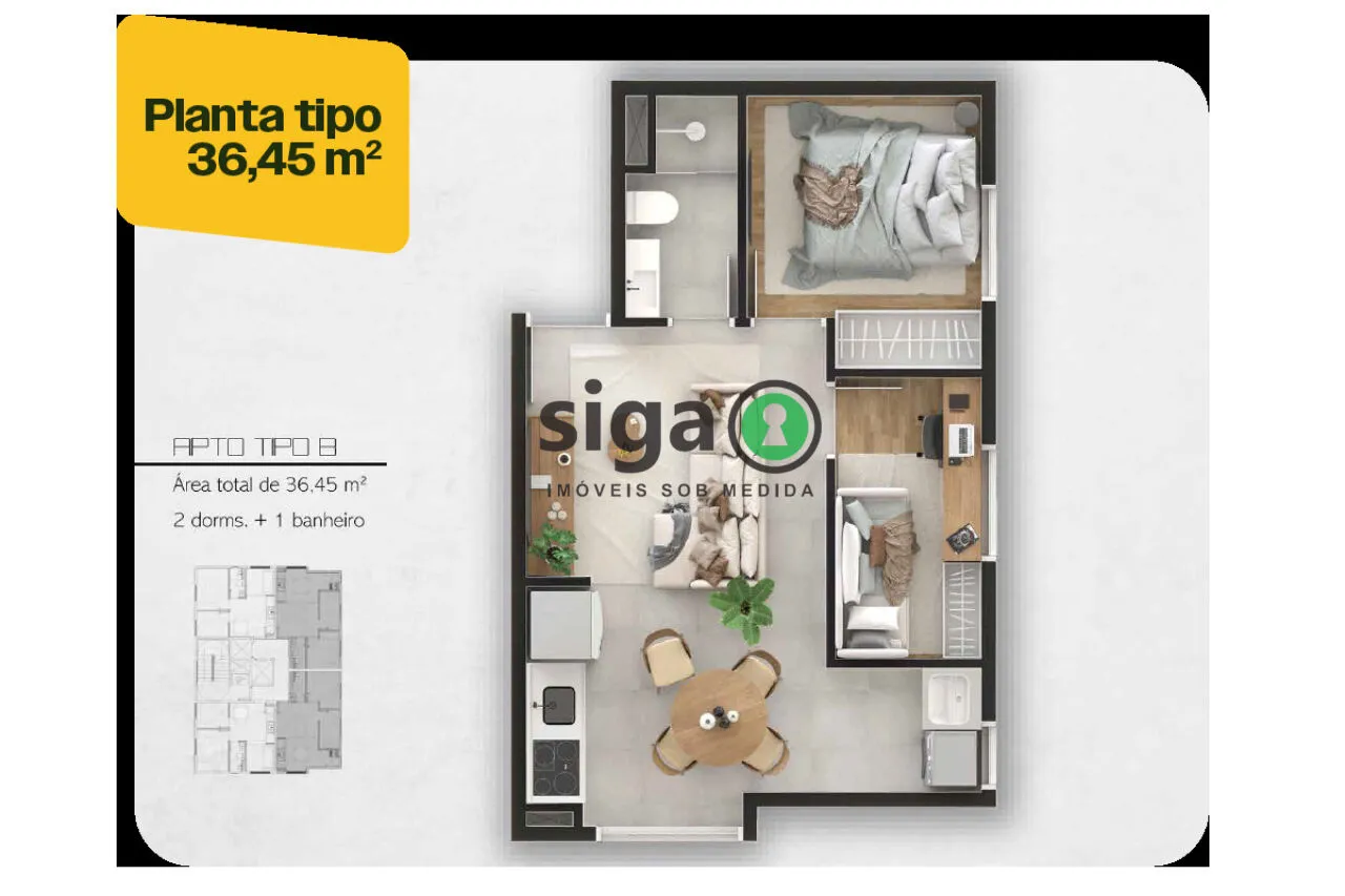 Imagem Apartamento 36m²: Compacto, Moderno e Perfeito para Seu Novo Começo.