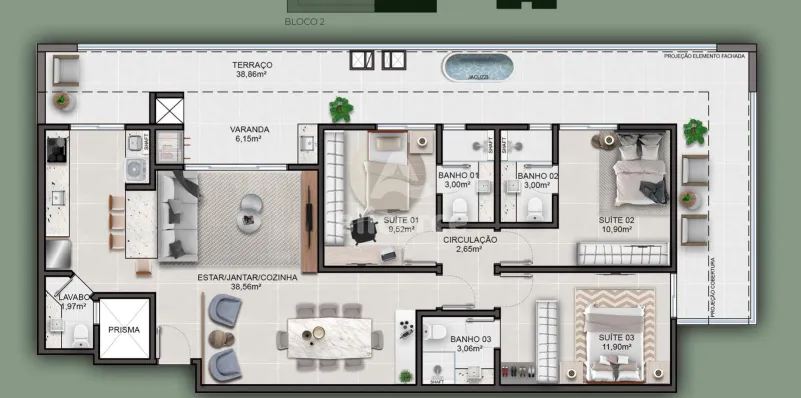 Imagem Cobertura à venda com 3 quartos 3 suítes, 145,71m² em Abraão Florianópolis