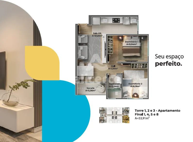 Imagem Apartamento à venda com 2 quartos , 53,25m² em Prado Biguaçu