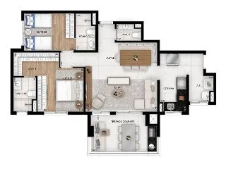 Imagem Apartamento de alto padrão no Centro de Santo André-SP 4 quartos, 3 suítes, 4 banheiros, 2 vagas 129m² Condomínio Le Quartier.