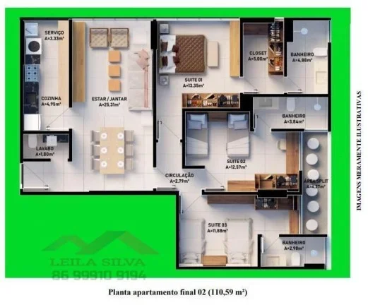 Imagem Apartamento 3 dormitórios para Venda, Jóquei, 3 suítes, 4 banheiros, 2 vagas