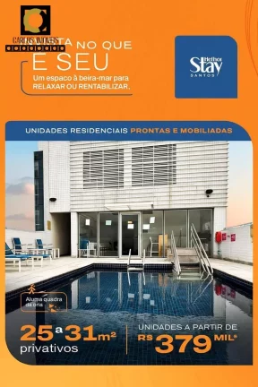 Imagem Apartamentos Stúdios 100% mobiliados, na praia, por apenas R$379.000-Santos