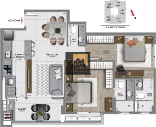 Imagem Apartamento no 2º andar com 81,60m² privativos, 2 quartos sendo 2 suítes com persianas! Sala de e...