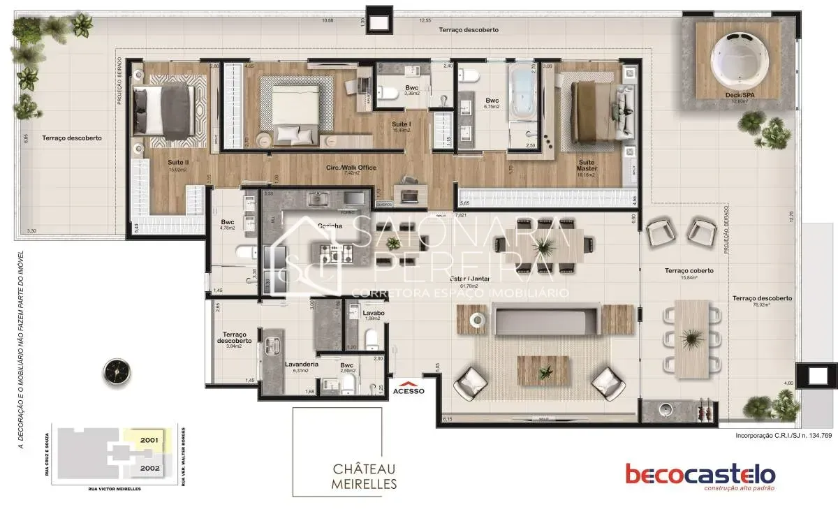 Cobertura 3suites- 4 vagas - Vista mar em Rua Victor Meirelles, 70 - Campinas, São José - SC