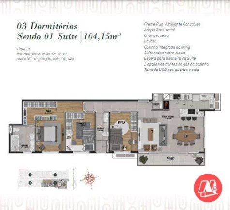 Imagem No Menino Deus, apartamentos de 80,01 a 231,62 m², 2 ou 3 quartos, vagas e infraestrutura.