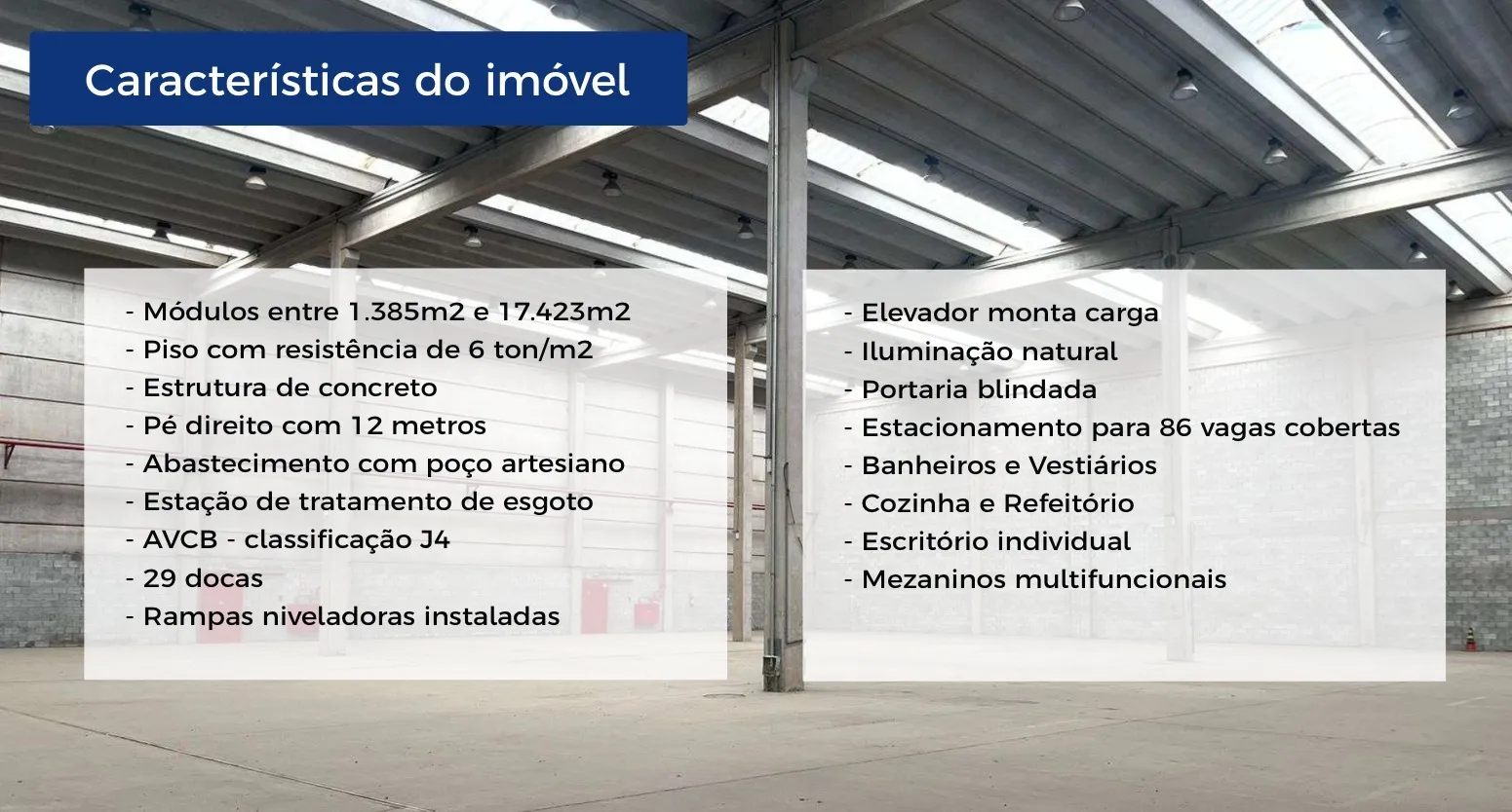 Imagem Galpão comercial para locação com 14 vagas de garagem e 1.385m² de área.