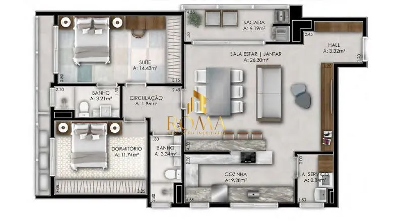 Imagem Apartamento 2 Quartos e 2 Vagas no Centro de Santa Maria