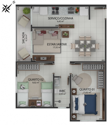 Imagem Apartamento com 2 Quartos à Venda, 62 m² em Universitário - Criciúma