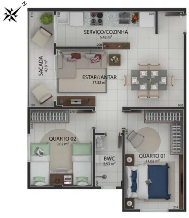 Imagem Apartamento com 2 Quartos à Venda, 62 m² em Universitário - Criciúma