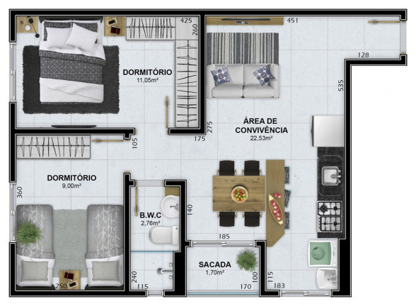 Imagem Apartamento com 2 Quartos à Venda, 53 m² em Santa Augusta - Criciúma