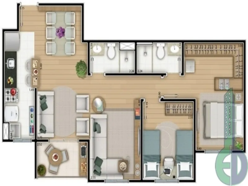 Imagem Conheça o Apartamento à Venda no Centro de São Bernardo do Campo-SP: 2 Quartos, 1 Suíte, 2 Banheiros, 1 Vaga, 71m² - Condomínio Auguri Residence