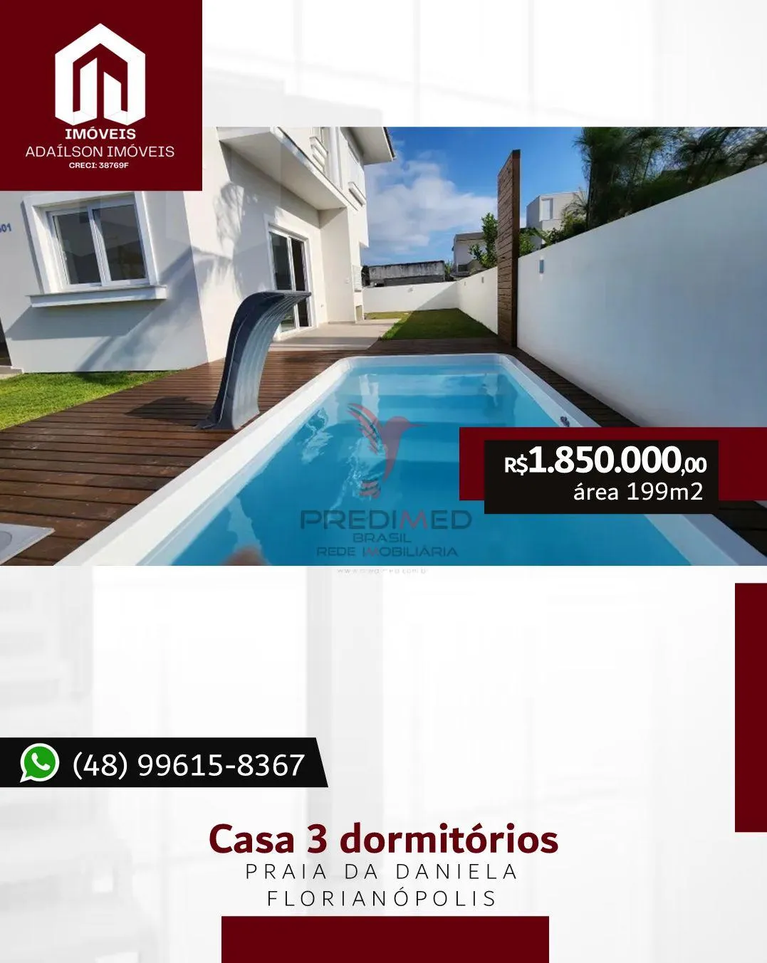 Imagem *Casa com 3 Dormitórios à venda,199 m² por R$ 1.850.000 - Daniela - Florianópolis/SCBrasil