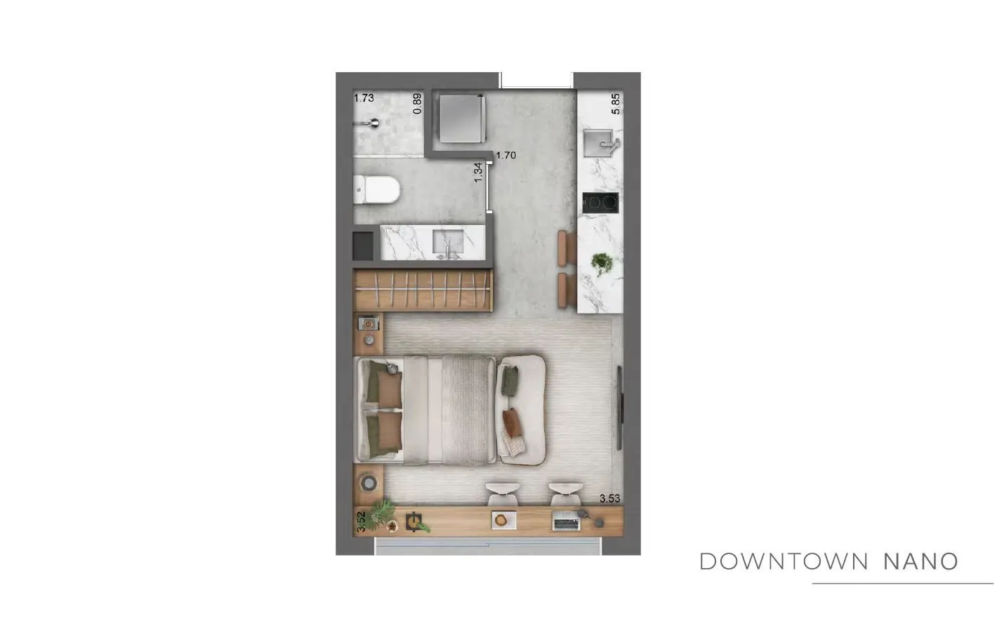 Imagem Studio com 32,7m² privativos, no Trend Downtown