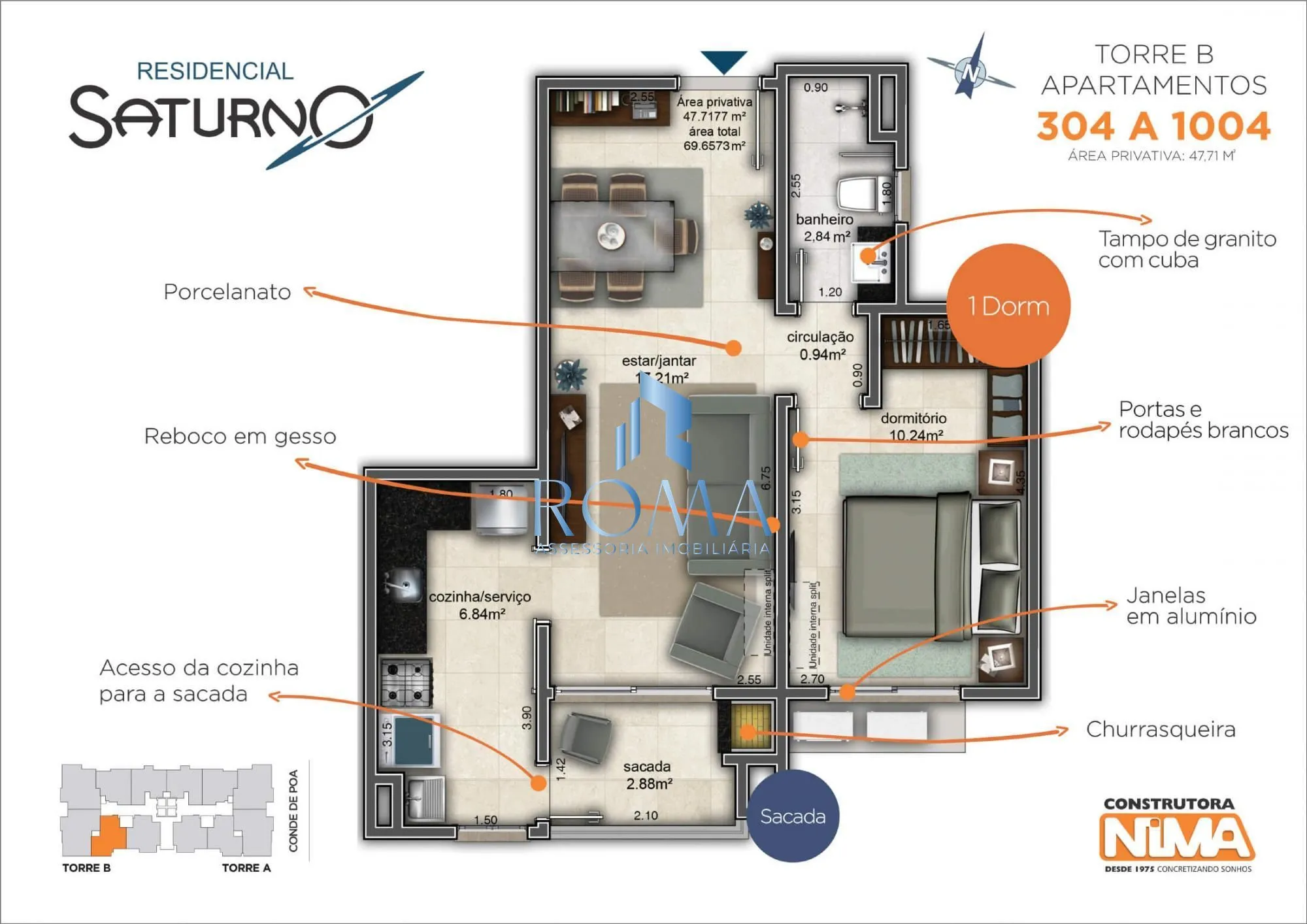 Imagem Residencial Saturno, aptos de 01 e 02 dormitórios, próximo da UFN.