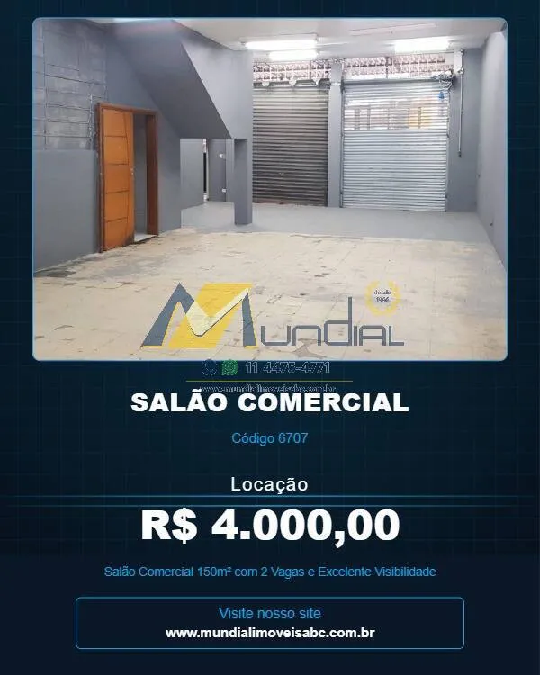 Imagem Salão Comercial 150m² com 2 Vagas e Excelente Visibilidade