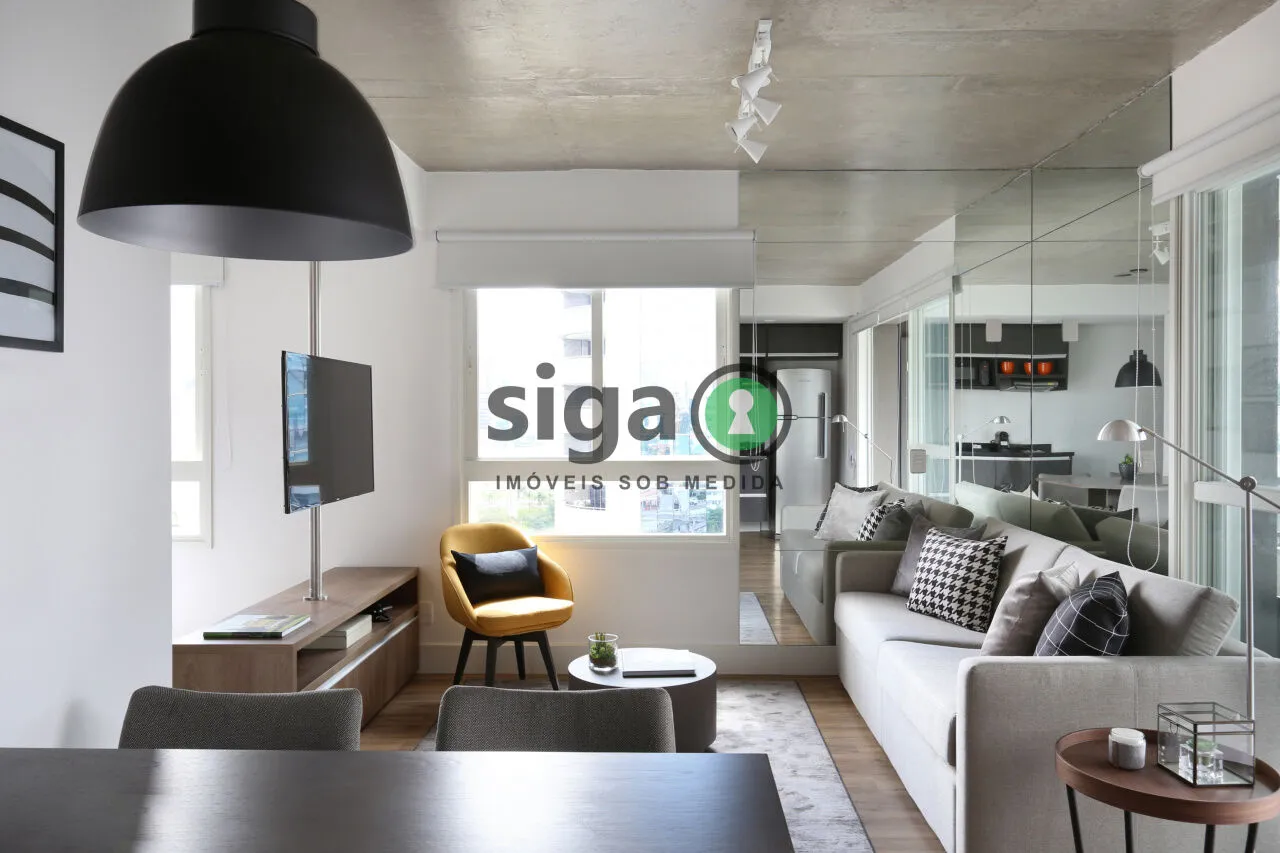 Imagem Studio com 64m², no Brooklin, com 1 quarto, 2 banheiros e 1 vaga, Mobiliado para Locação