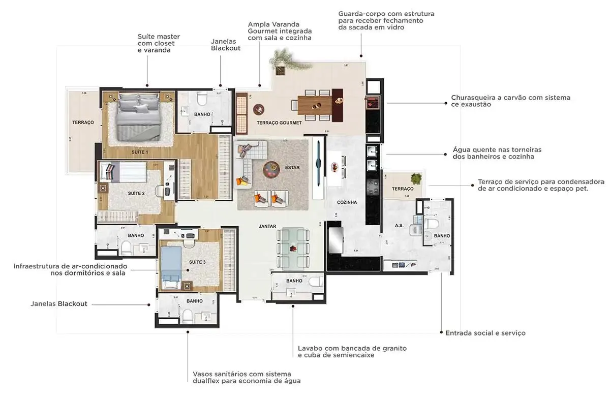 Imagem Apartamento para Venda em Santo André, Vila Assunção, 3 suítes, 4 banheiros, 3 vagas