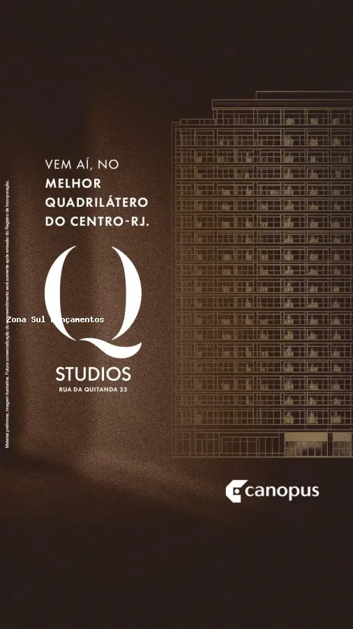 Imagem QStudios Rua da Quitanda 23 · Lançamento 2026 · A partir de R$ 349 mil · Centro do Rio