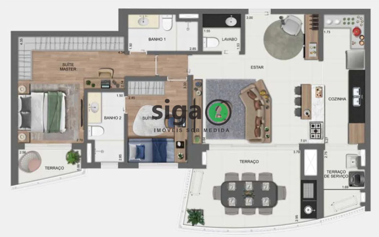 Imagem Aparttamento Brooklin com 107m² com 3 Dormitórios, 1 Suíte e 2 Vagas