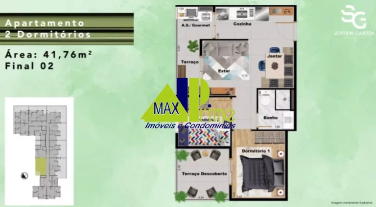 Imagem APARTAMENTO 42M²/02 DORMITÓRIOS/SACADA/01 VAGA/