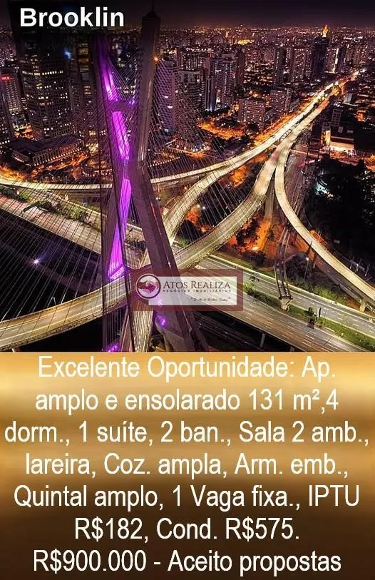 Imagem Apartamento à venda no Brooklin: 131m², 4 dorms, 1 suíte, Valor de Super Oportunidade. R$ 900k.
