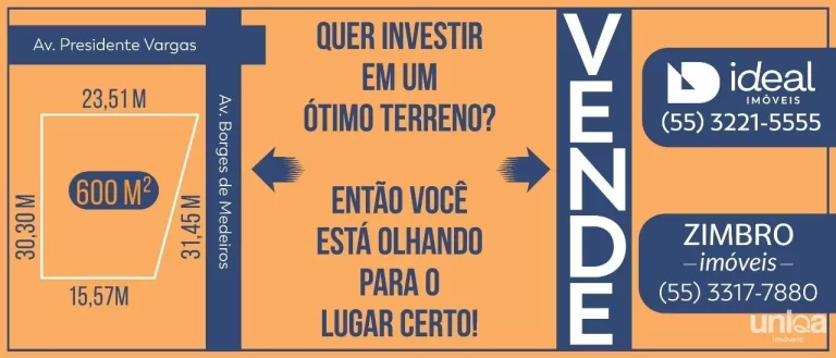 Imagem Terreno de esquina Avenidas Presidente Vargas (23m) e Borges Med (32m)