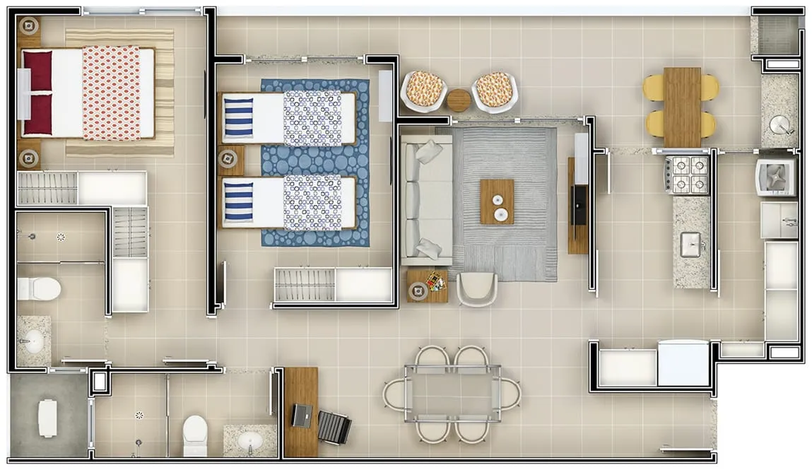 Imagem Apartamento à venda 2 Quartos, 1 Suite, 1 Vaga, 81.84M², Barranco, Taubaté - SP | Lançamento - Rembrandt Residencial