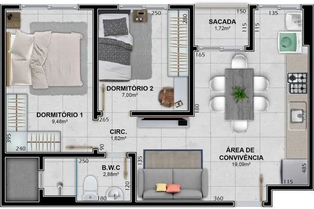Imagem Apartamento com 2 Quartos à Venda, 53 m² em Santa Augusta - Criciúma