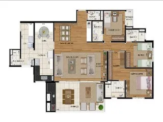 Imagem Locação de Apartamento de Luxo na Vila Gilda em Santo André-SP - 4 quartos, 2 suítes, 3 banheiros, 3 vagas de garagem e 139,00m² no Condomínio Royale Mérit.