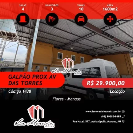 Galpão prox. a av das Torres, 1600m2, escritorio, estacionamento!