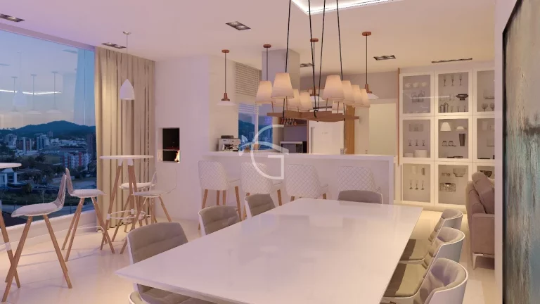 Imagem Apartamento de alto padrão para venda no América em Joinville, com uma área de lazer completa e totalmente mobiliada e decorada.