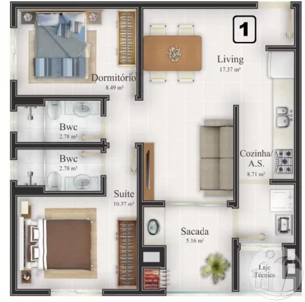 Imagem Apartamento Praia Brava no Privilége Residence com 2 Quartos