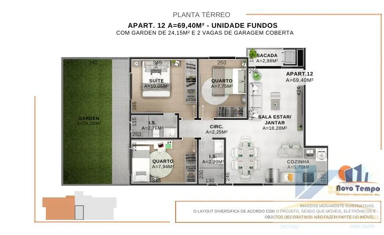 Imagem Apartamento Garden para Venda em São José dos Pinhais, Centro, 3 dormitórios, 1 suíte, 2 banheiros, 2 vagas