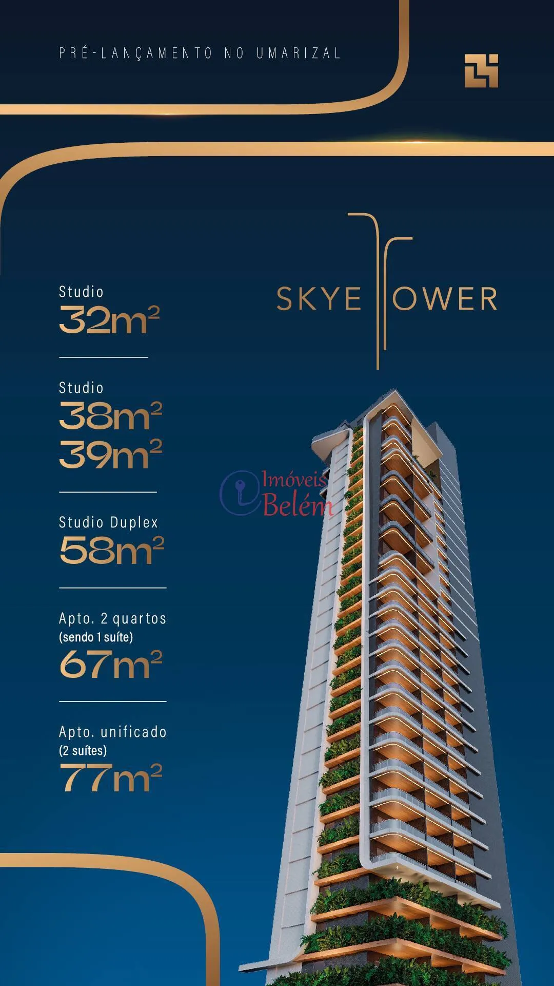 Imagem Imóveis Belém vende Sky Tower Studio na planta 32m²