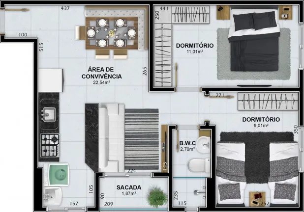 Imagem Apartamento com 2 Quartos à Venda, 53 m² em Rio Maina - Criciúma
