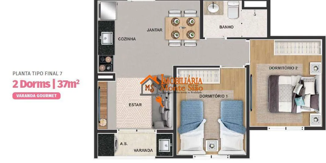 Imagem Apartamento com 2 dormitórios à venda, 37 m² por R$ 302.361,86 - Bonsucesso - Guarulhos/SP