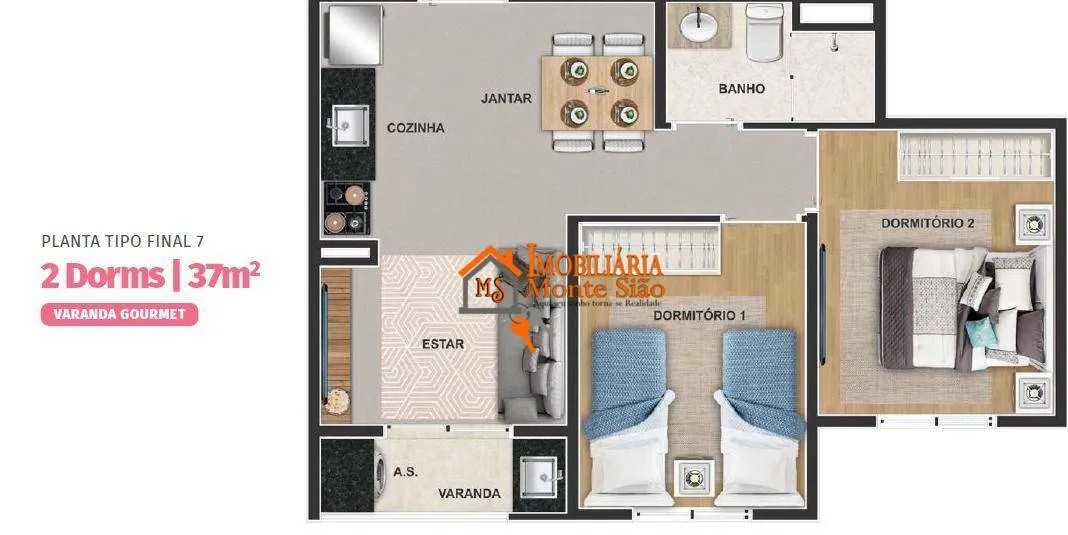 Imagem Apartamento com 2 dormitórios à venda, 37 m² por R$ 301.474,91 - Bonsucesso - Guarulhos/SP