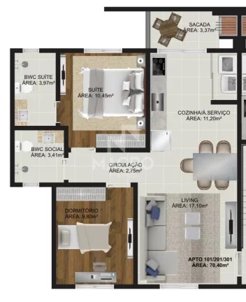 Imagem Apartamento | Nereu Ramos | 2 quartos (1 suíte) | 70m²