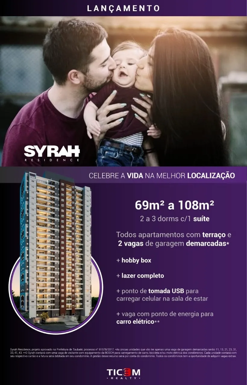 Imagem Apartamento à venda 3 Quartos, 1 Suite, 2 Vagas, 106.65M², Bosque Flamboyant, Taubaté - SP | SYRAH Residence