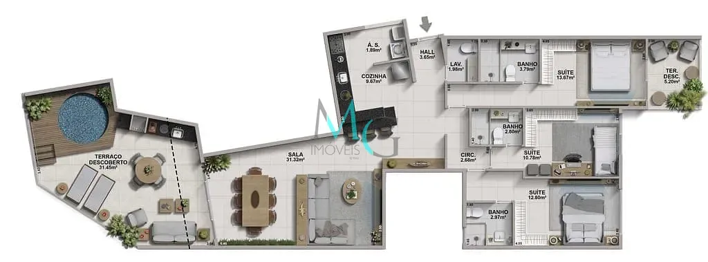 Imagem Cobertura Horizontal à venda 3 Quartos 1 Suite 3 Vagas 108.82M² Recreio dos Bandeirantes Rio de Janeiro - RJ | Aveiro