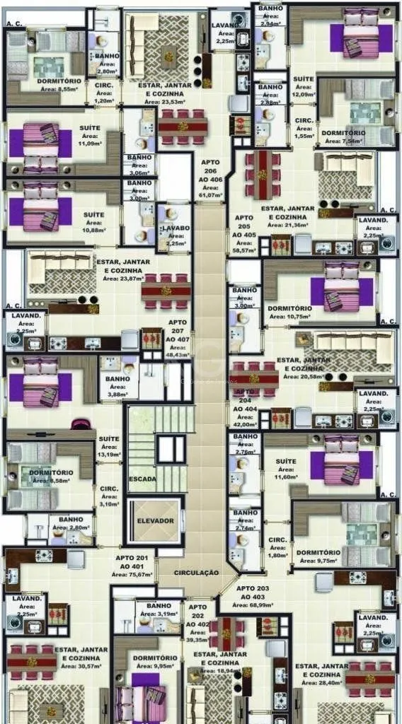 Imagem Apartamento para Venda - 58.48m², 2 dormitórios, sendo 10 suites, 1 vaga - Centro