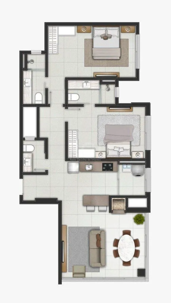 Imagem Apartamento para Venda - 92.82m², 2 dormitórios, sendo 2 suites, 1 vaga - Centro
