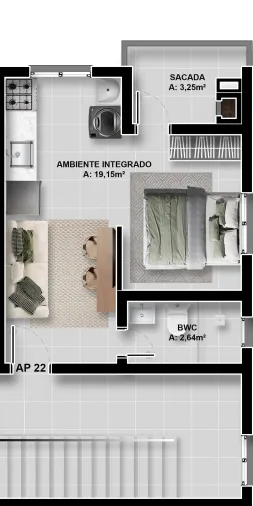 Imagem Loft para Venda em São José dos Pinhais, Parque da Fonte, 1 dormitório, 1 banheiro
