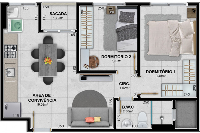 Imagem Apartamento com 2 Quartos à Venda, 53 m² em Santa Augusta - Criciúma