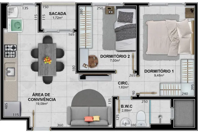 Imagem Apartamento com 2 Quartos à Venda, 53 m² em Santa Augusta - Criciúma