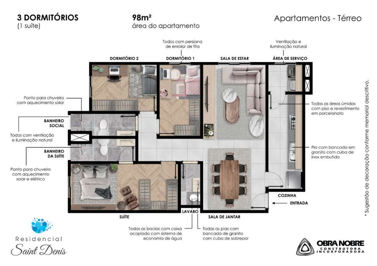 Imagem Apartamento para venda em Suíssa com 3 quartos, sendo 1 suíte, 123m2